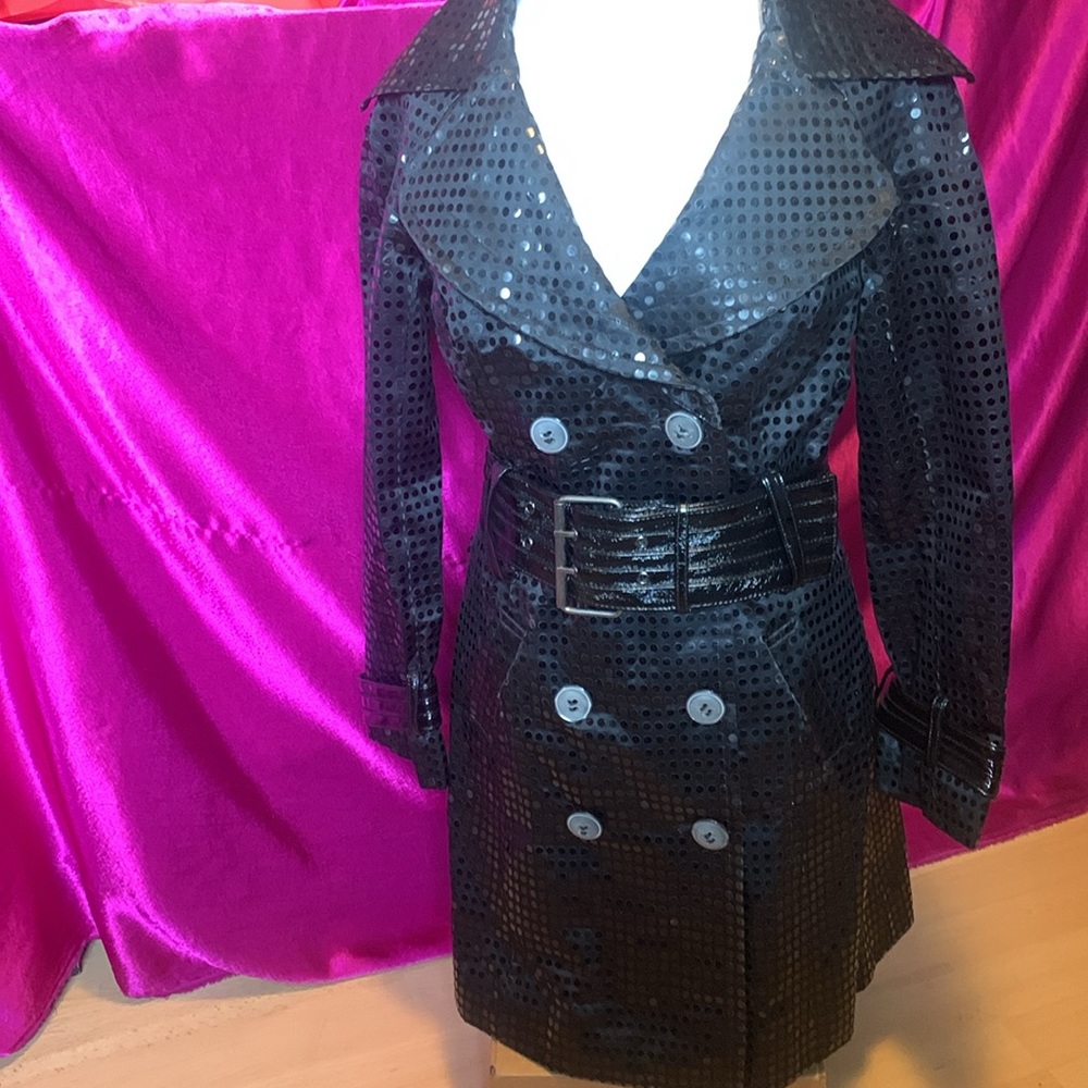 NWT Runway New York size Small black sequin 3/4 length button and belt